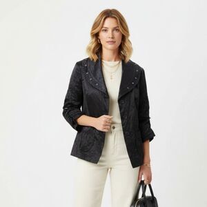 Soma Blue Button Up Casual 3/4 Sleeve Sporty Satin Shiny Cargo Jacket M New